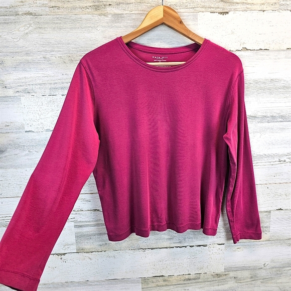 Vintage Kate Hill Supima Cotton Long Sleeve Top LP Magenta 90s Minimalist Fall - Picture 5 of 12